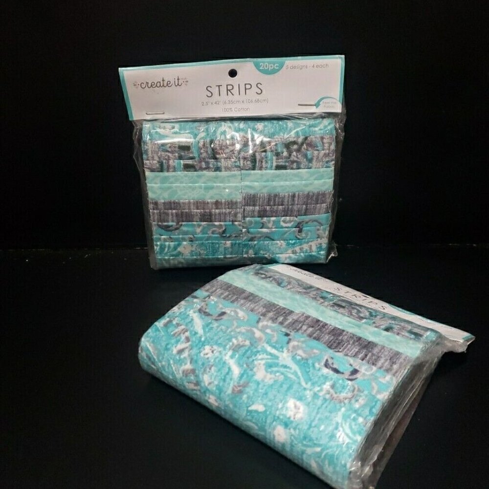 Creat It Quilt Strips 100% Cotton Fabric  2.5" x 42" 20 Pc Aqua Teal Grey 2 Pkg